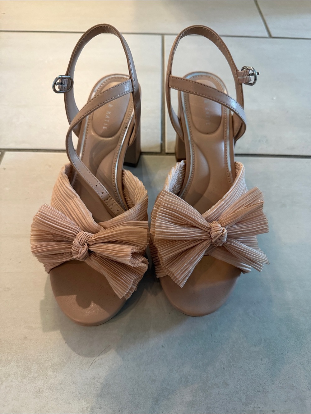 Kelly & Katie Nude Pleated Bow Slingback Heels